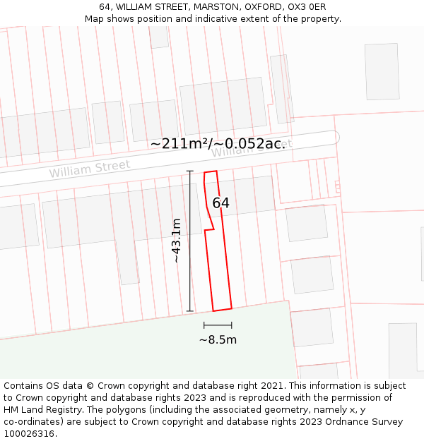 64, WILLIAM STREET, MARSTON, OXFORD, OX3 0ER: Plot and title map