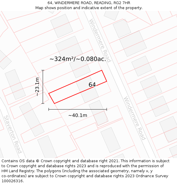 64, WINDERMERE ROAD, READING, RG2 7HR: Plot and title map