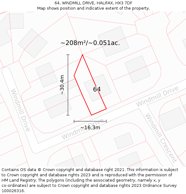 64, WINDMILL DRIVE, HALIFAX, HX3 7DF: Plot and title map