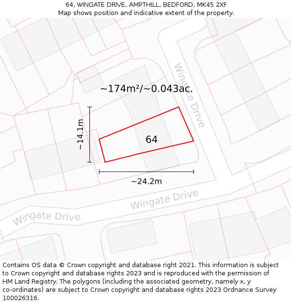 64, WINGATE DRIVE, AMPTHILL, BEDFORD, MK45 2XF: Plot and title map