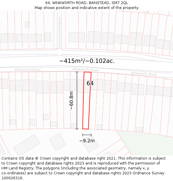 64, WINKWORTH ROAD, BANSTEAD, SM7 2QL: Plot and title map