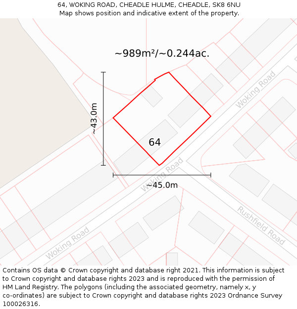 64, WOKING ROAD, CHEADLE HULME, CHEADLE, SK8 6NU: Plot and title map