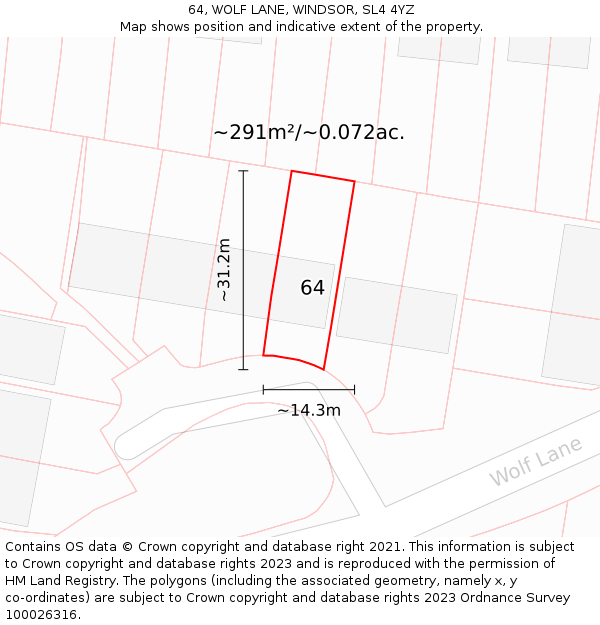 64, WOLF LANE, WINDSOR, SL4 4YZ: Plot and title map