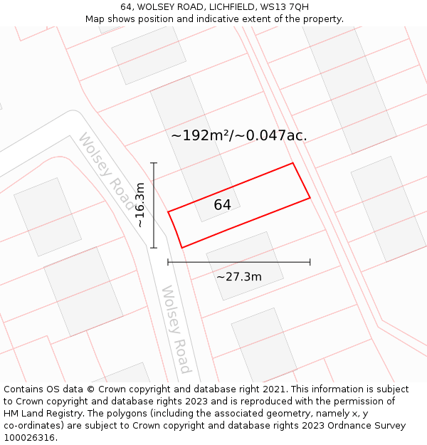 64, WOLSEY ROAD, LICHFIELD, WS13 7QH: Plot and title map