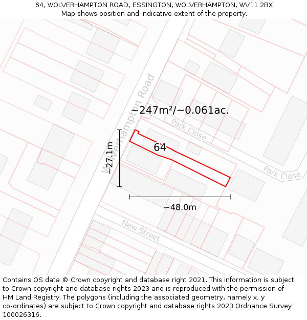 64, WOLVERHAMPTON ROAD, ESSINGTON, WOLVERHAMPTON, WV11 2BX: Plot and title map