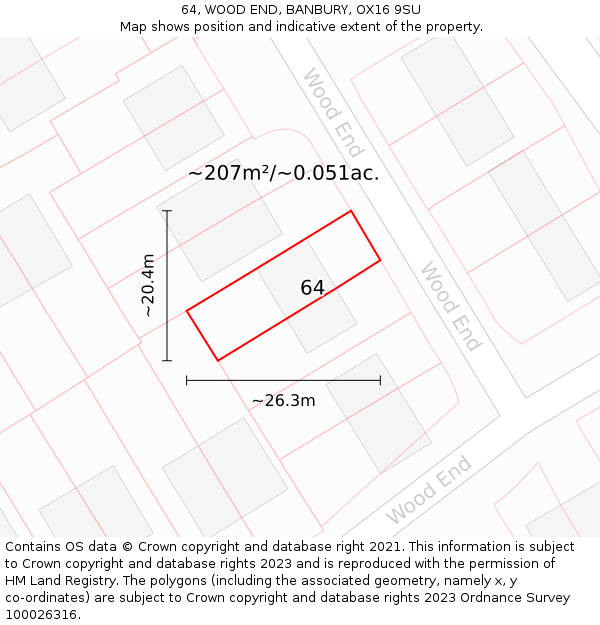 64, WOOD END, BANBURY, OX16 9SU: Plot and title map