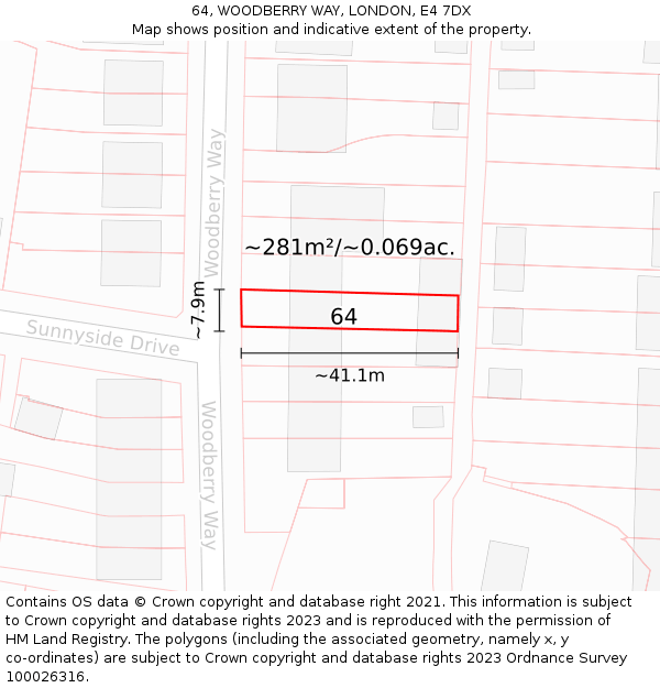 64, WOODBERRY WAY, LONDON, E4 7DX: Plot and title map