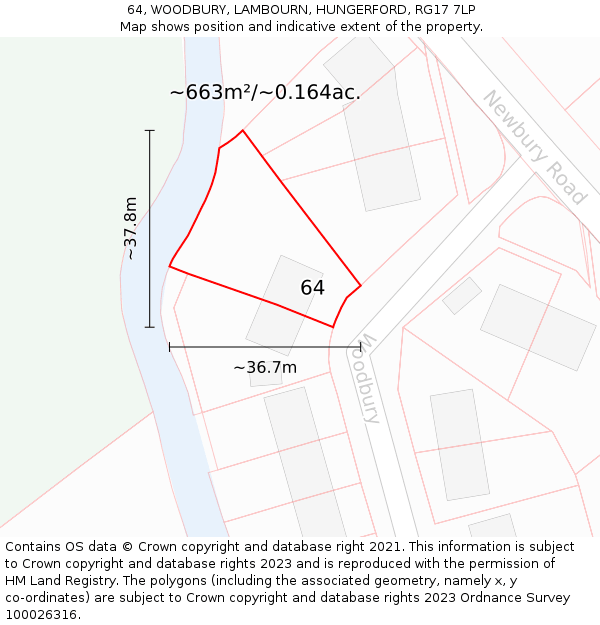 64, WOODBURY, LAMBOURN, HUNGERFORD, RG17 7LP: Plot and title map