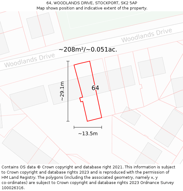 64, WOODLANDS DRIVE, STOCKPORT, SK2 5AP: Plot and title map
