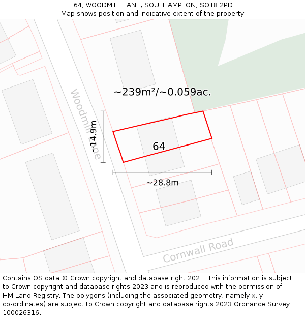 64, WOODMILL LANE, SOUTHAMPTON, SO18 2PD: Plot and title map