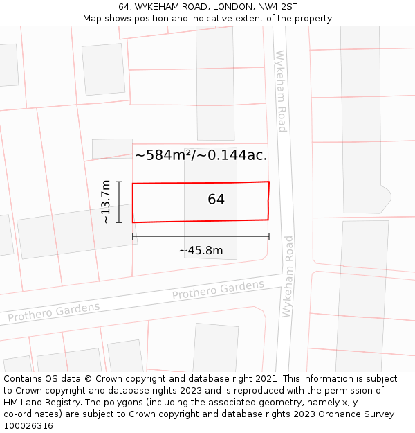 64, WYKEHAM ROAD, LONDON, NW4 2ST: Plot and title map