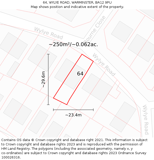 64, WYLYE ROAD, WARMINSTER, BA12 9PU: Plot and title map