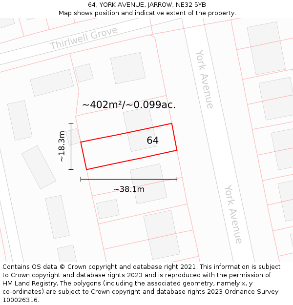 64, YORK AVENUE, JARROW, NE32 5YB: Plot and title map