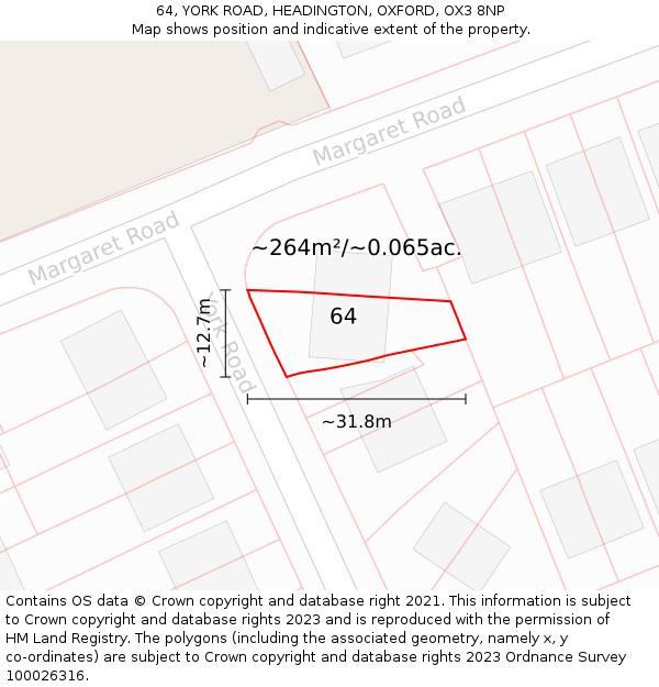 64, YORK ROAD, HEADINGTON, OXFORD, OX3 8NP: Plot and title map