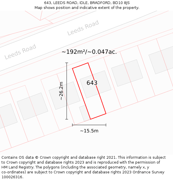 643, LEEDS ROAD, IDLE, BRADFORD, BD10 8JS: Plot and title map