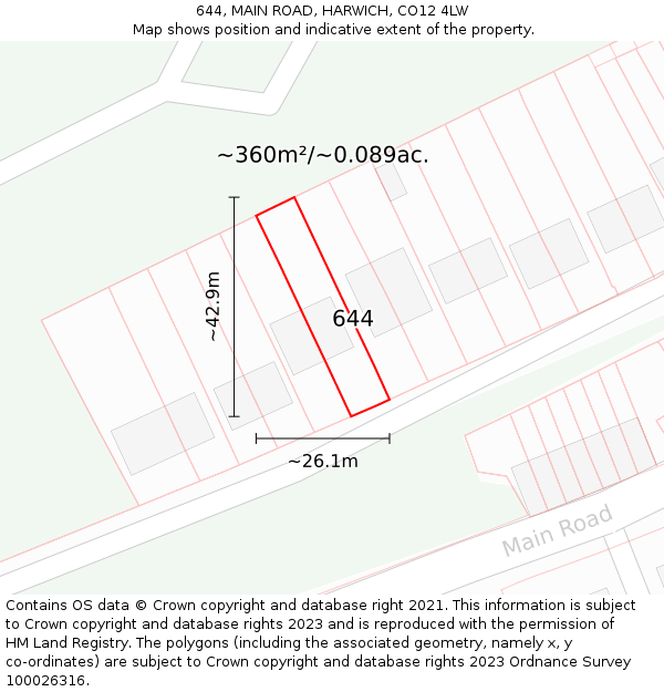 644, MAIN ROAD, HARWICH, CO12 4LW: Plot and title map