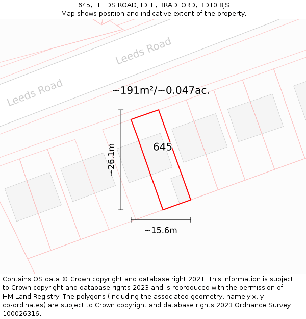 645, LEEDS ROAD, IDLE, BRADFORD, BD10 8JS: Plot and title map