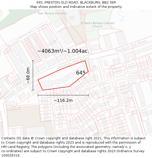 645, PRESTON OLD ROAD, BLACKBURN, BB2 5ER: Plot and title map