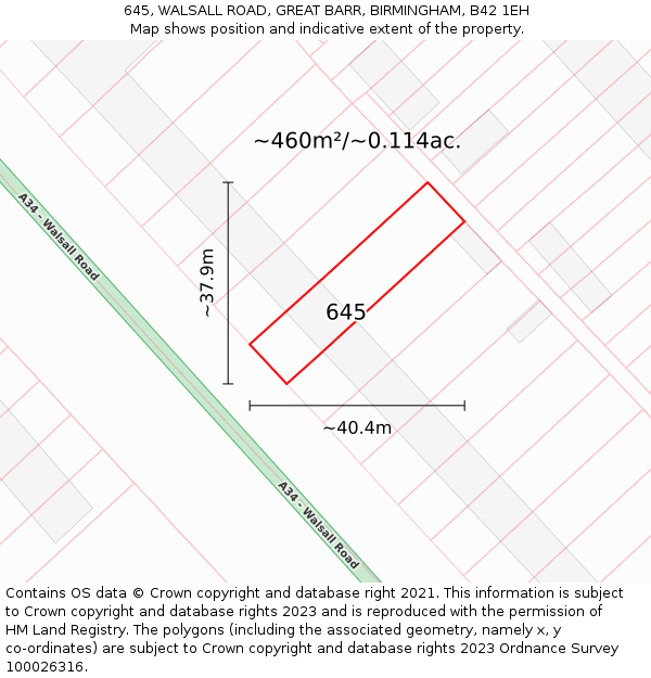 645, WALSALL ROAD, GREAT BARR, BIRMINGHAM, B42 1EH: Plot and title map