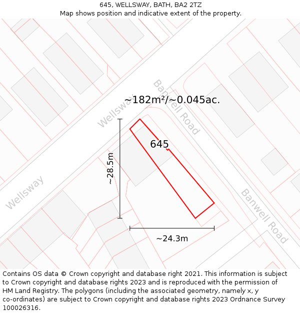 645, WELLSWAY, BATH, BA2 2TZ: Plot and title map