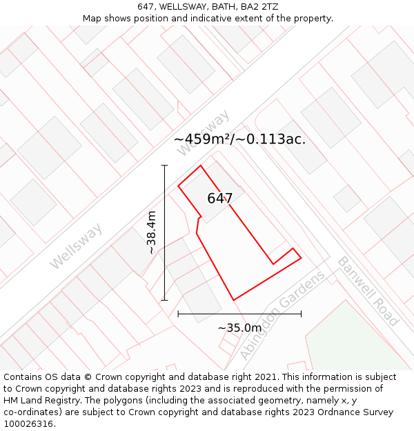 647, WELLSWAY, BATH, BA2 2TZ: Plot and title map