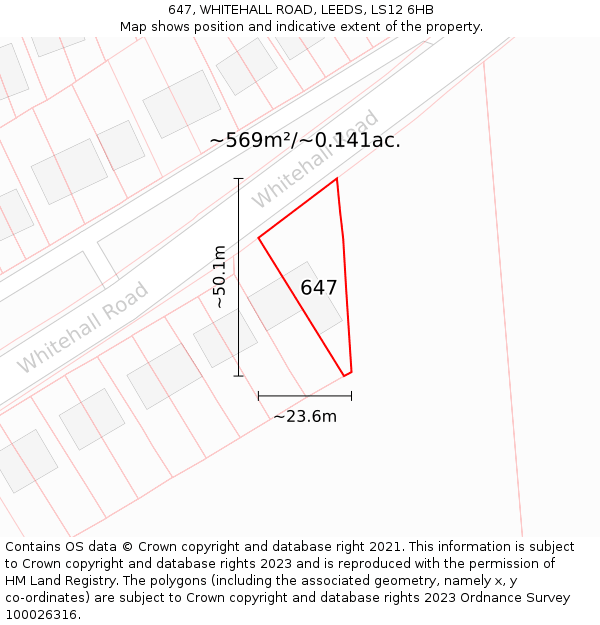 647, WHITEHALL ROAD, LEEDS, LS12 6HB: Plot and title map