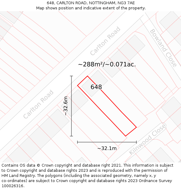 648, CARLTON ROAD, NOTTINGHAM, NG3 7AE: Plot and title map