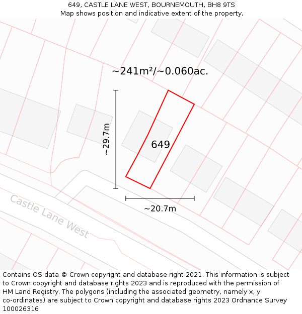 649, CASTLE LANE WEST, BOURNEMOUTH, BH8 9TS: Plot and title map