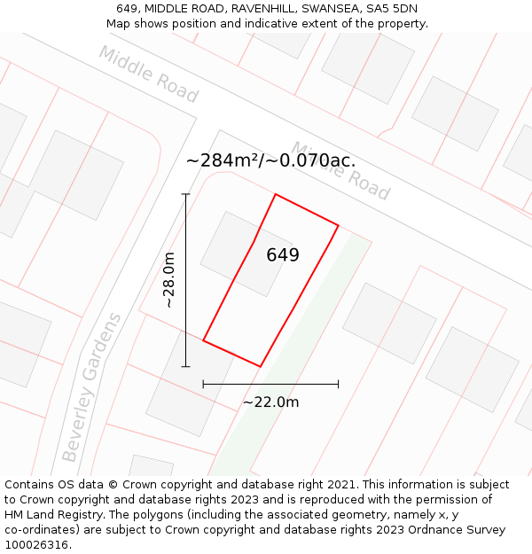 649, MIDDLE ROAD, RAVENHILL, SWANSEA, SA5 5DN: Plot and title map