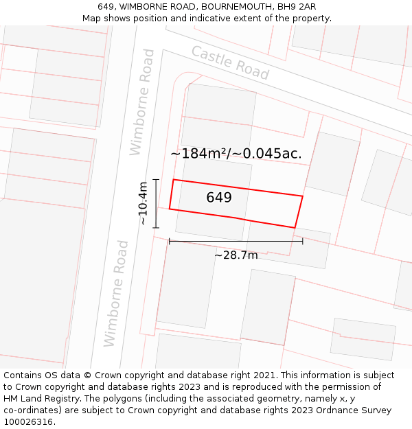 649, WIMBORNE ROAD, BOURNEMOUTH, BH9 2AR: Plot and title map