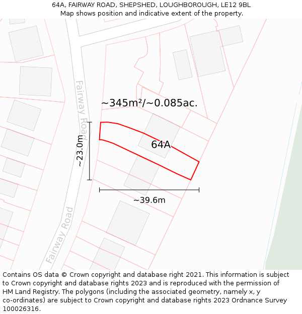 64A, FAIRWAY ROAD, SHEPSHED, LOUGHBOROUGH, LE12 9BL: Plot and title map