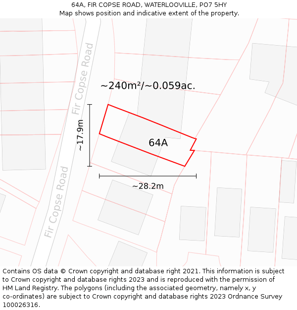 64A, FIR COPSE ROAD, WATERLOOVILLE, PO7 5HY: Plot and title map