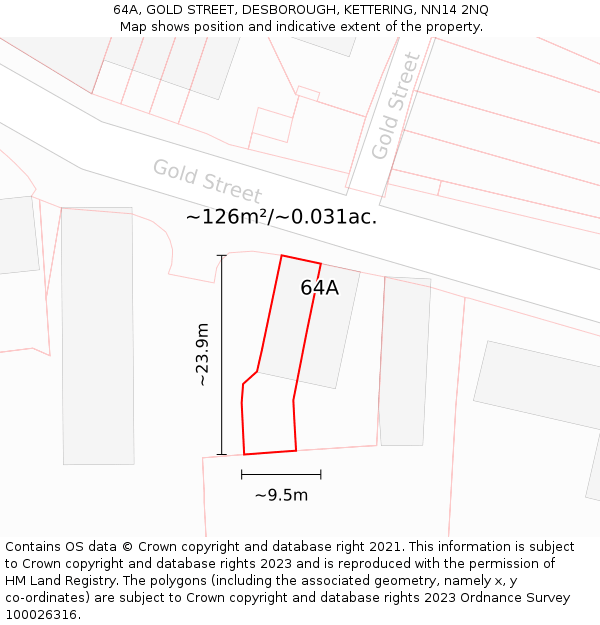 64A, GOLD STREET, DESBOROUGH, KETTERING, NN14 2NQ: Plot and title map