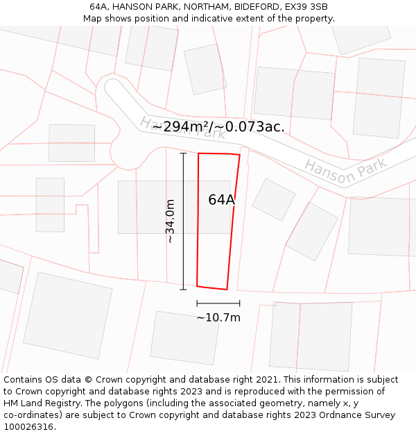 64A, HANSON PARK, NORTHAM, BIDEFORD, EX39 3SB: Plot and title map