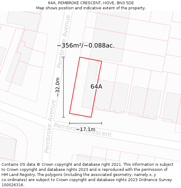 64A, PEMBROKE CRESCENT, HOVE, BN3 5DE: Plot and title map