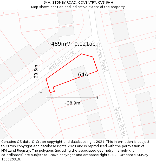 64A, STONEY ROAD, COVENTRY, CV3 6HH: Plot and title map