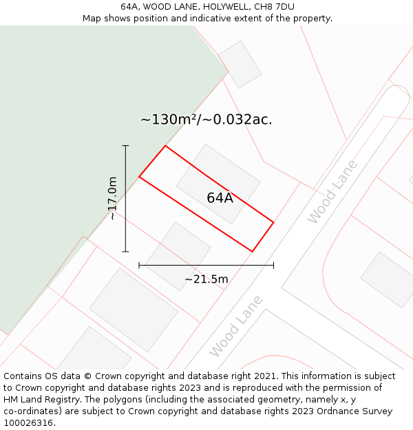 64A, WOOD LANE, HOLYWELL, CH8 7DU: Plot and title map