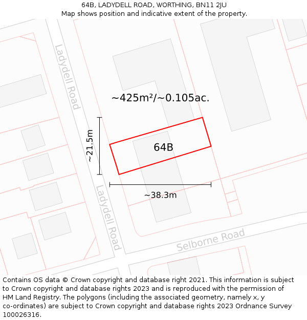 64B, LADYDELL ROAD, WORTHING, BN11 2JU: Plot and title map