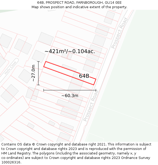 64B, PROSPECT ROAD, FARNBOROUGH, GU14 0EE: Plot and title map