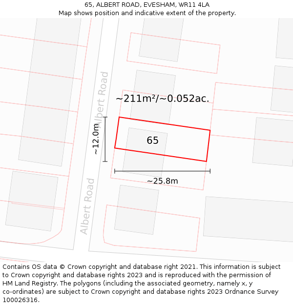 65, ALBERT ROAD, EVESHAM, WR11 4LA: Plot and title map