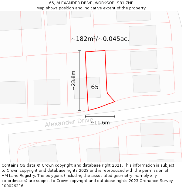 65, ALEXANDER DRIVE, WORKSOP, S81 7NP: Plot and title map