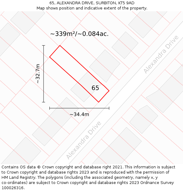 65, ALEXANDRA DRIVE, SURBITON, KT5 9AD: Plot and title map