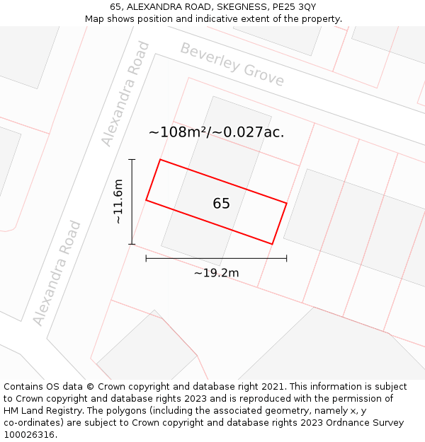 65, ALEXANDRA ROAD, SKEGNESS, PE25 3QY: Plot and title map