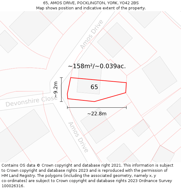 65, AMOS DRIVE, POCKLINGTON, YORK, YO42 2BS: Plot and title map