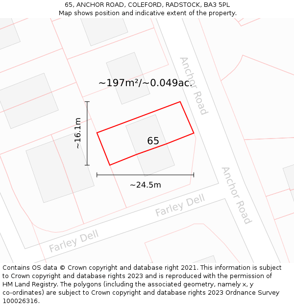 65, ANCHOR ROAD, COLEFORD, RADSTOCK, BA3 5PL: Plot and title map