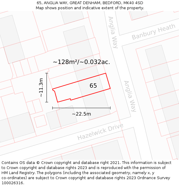 65, ANGLIA WAY, GREAT DENHAM, BEDFORD, MK40 4SD: Plot and title map