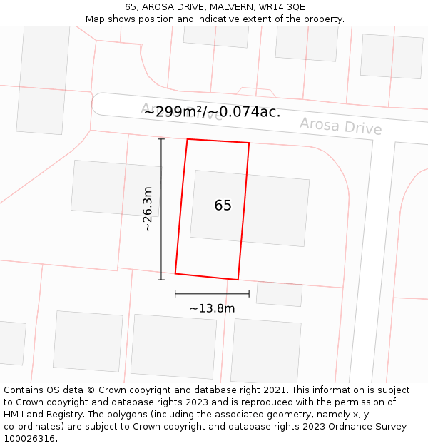 65, AROSA DRIVE, MALVERN, WR14 3QE: Plot and title map