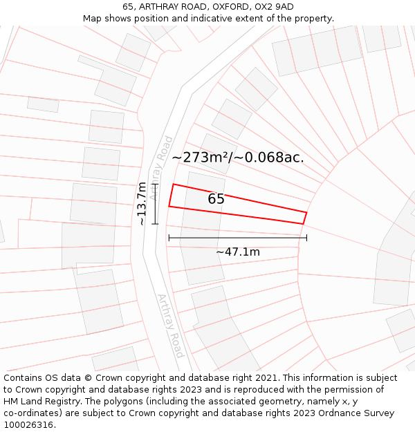 65, ARTHRAY ROAD, OXFORD, OX2 9AD: Plot and title map