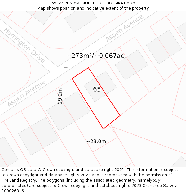 65, ASPEN AVENUE, BEDFORD, MK41 8DA: Plot and title map