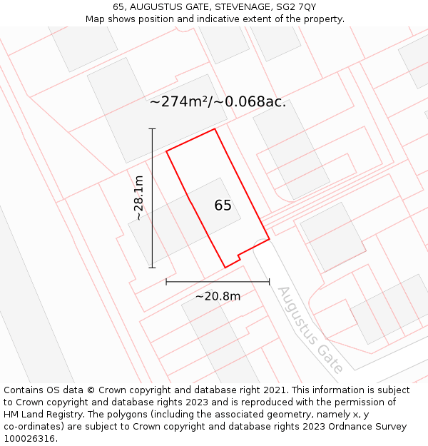 65, AUGUSTUS GATE, STEVENAGE, SG2 7QY: Plot and title map